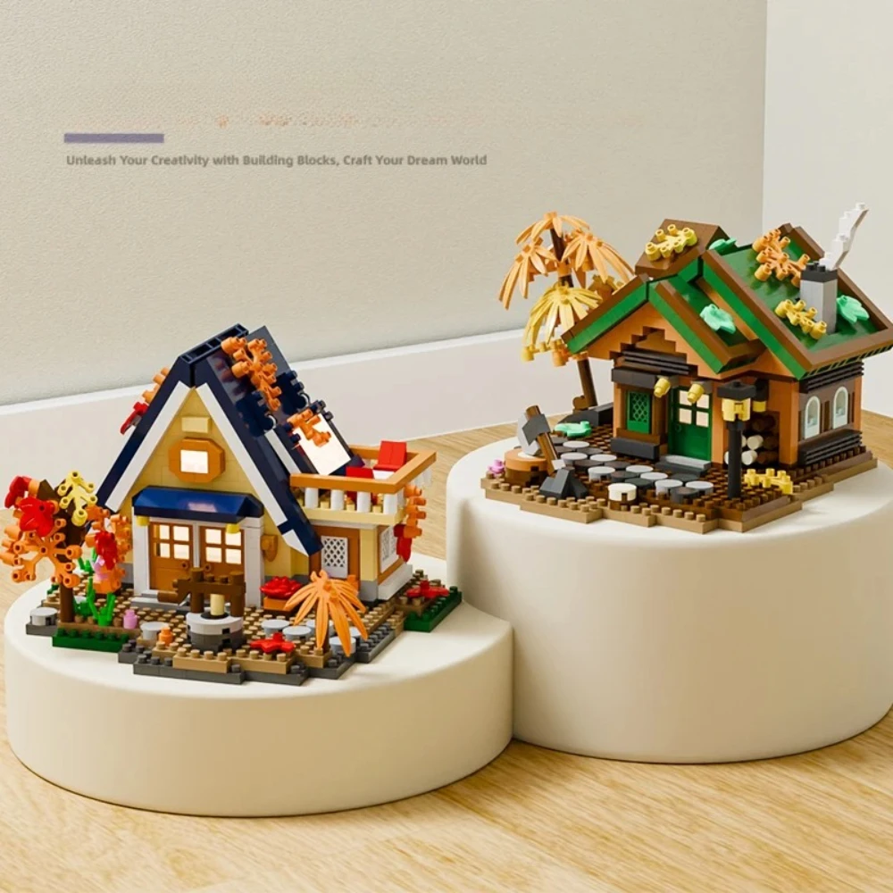 MOC Miniature Forest Wooden Tree House Bouquet Building Blocks Set Windmill Flower Cabin Villa Toys For Children Birthday Gifts