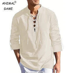 Men's Renaissance Shirt Pirate Medieval Viking Top Long Sleeved Halloween Costume Breathable T Shirts Daily Party Streetwear