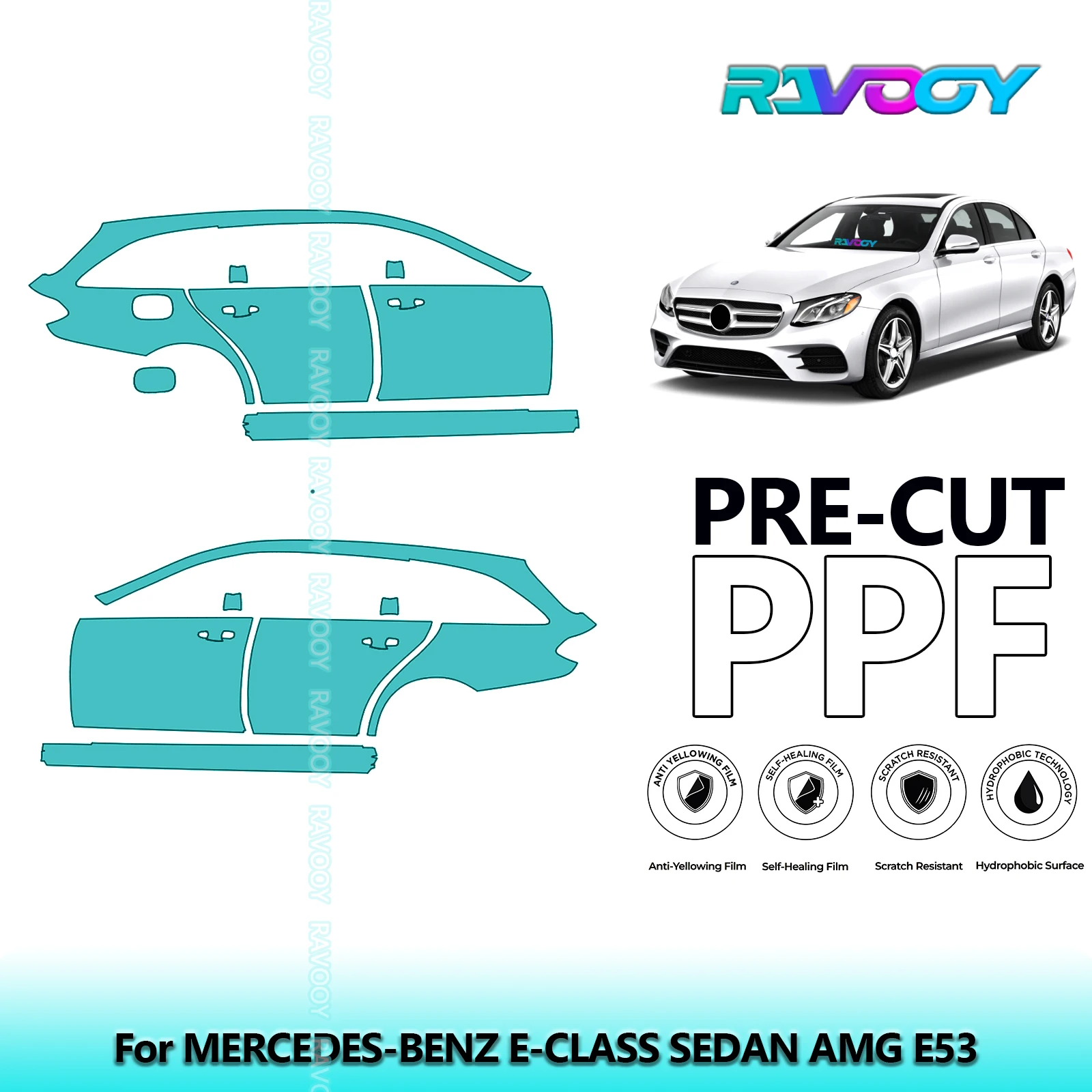 

For Mercedes-Benz E Class -AMG Line Wagon 2017-2020 8.5mil Pre-Cut PPF Door & A/B Pillar Kit TPU Paint Protection Film Set