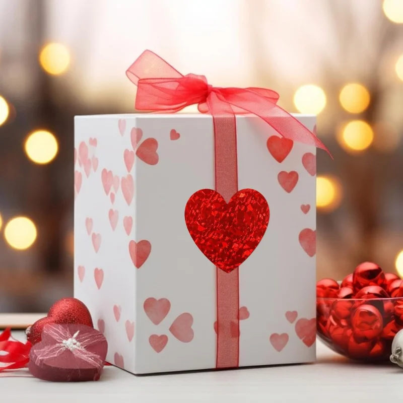 Heart Stickers - 500Pcs Valentines Day Heart Stickers, Glitter Red Heart Shaped Sticker for Envelope Seal Birthday Wedding view 4