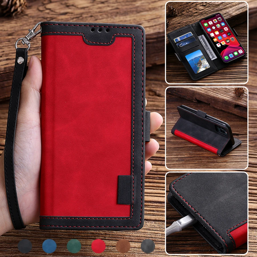 Retro Stitched Leather Wallet Case For iPhone 13 Pro Max 12 Pro Max 11 Pro Max SE 2020 X XS XR XS Max 8 Plus 7 Plus 6/6S Plus