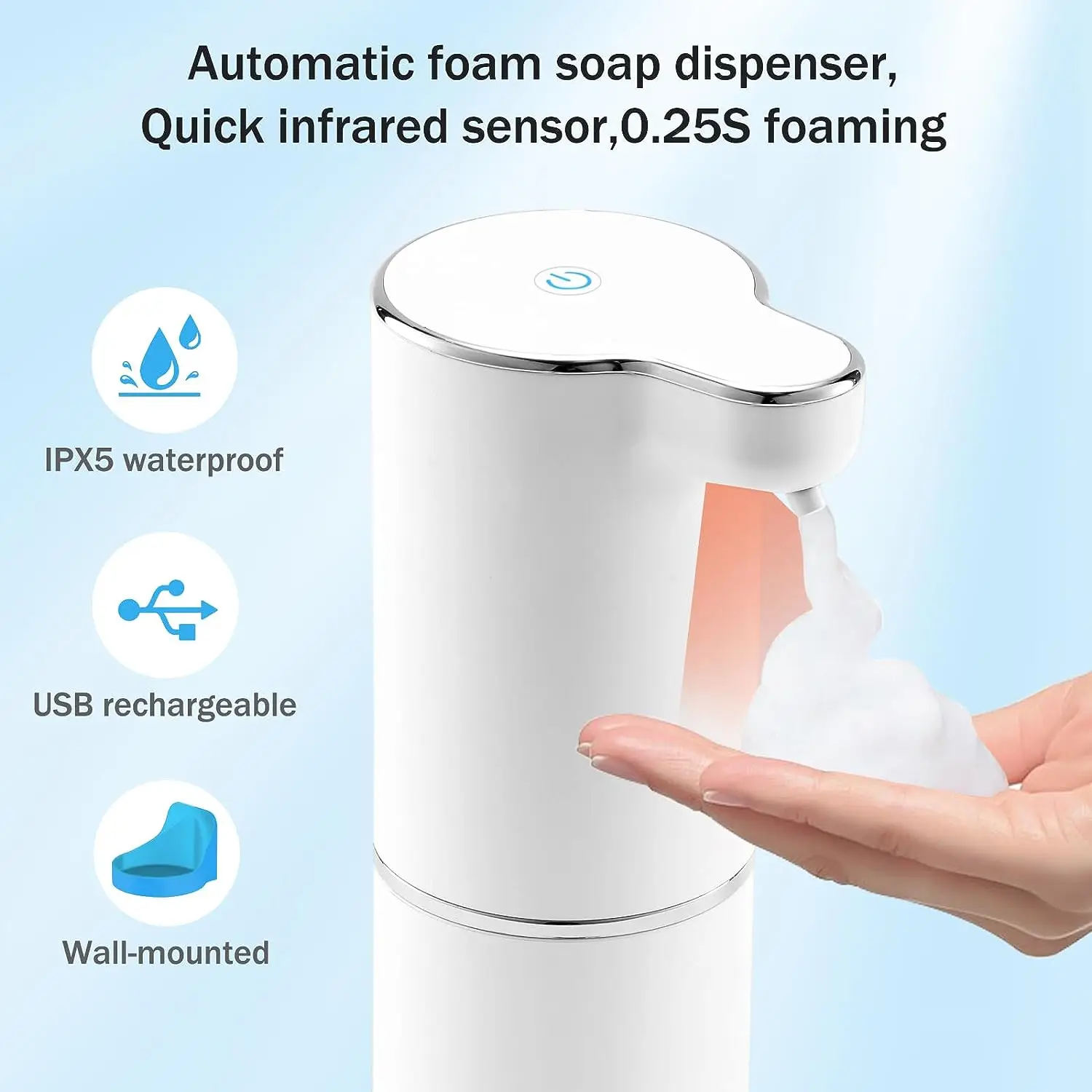 Automatic Inductive Soap Foaming Hand Soap Dispenser Touchless Foam Soap Dispenser Rechargeable Bathroom Countertop Soap Pump