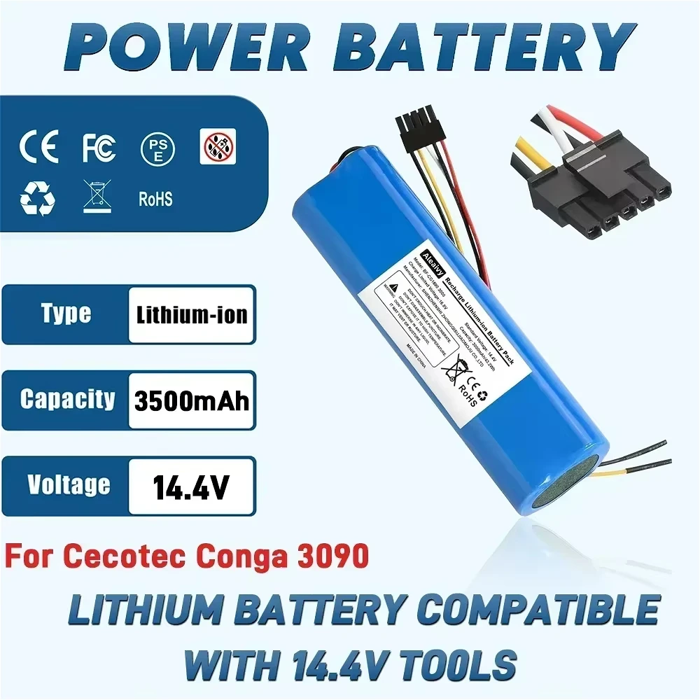 14.4 فولت بطارية ليثيوم أيون ل CECOTEC CONGA 3090 3091 3092 1690 1890 2090 جهاز آلي لتنظيف الأتربة استبدال بطاريات الملحقات