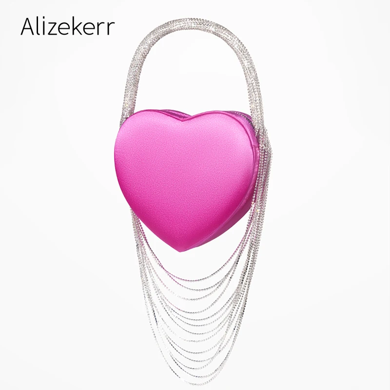 

Alizekerr Rhinestone Tassel Evening Clutch Bags Women Chic And Elegant Boutique Heart Shaped Diamond Satin Purses And Handbags