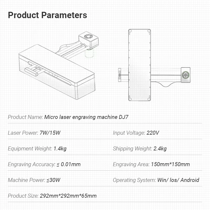 DAJA-máquina de grabado láser DJ7, 7W, 15W, cortador pequeño, conexión por aplicación de PC, 1,4 KG, 220V, área de grabado, velocidad rápida de