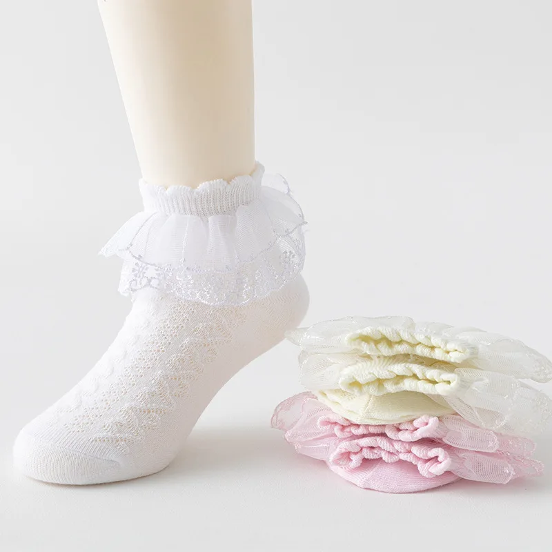 3Pairs/lot Kids Socks For Girls Summer Spring Thin Cotton Children's Lace Princess Socks For Baby Girls Short Sock New 1-15Years