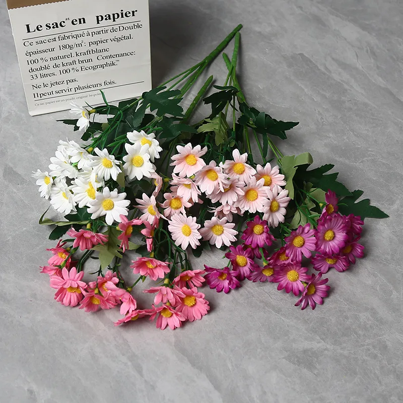 Ramo de flores de manzanilla Artificial 15 Heasd, ramo de margaritas de seda sintética para decoración Floral de Casa de Hotel de boda