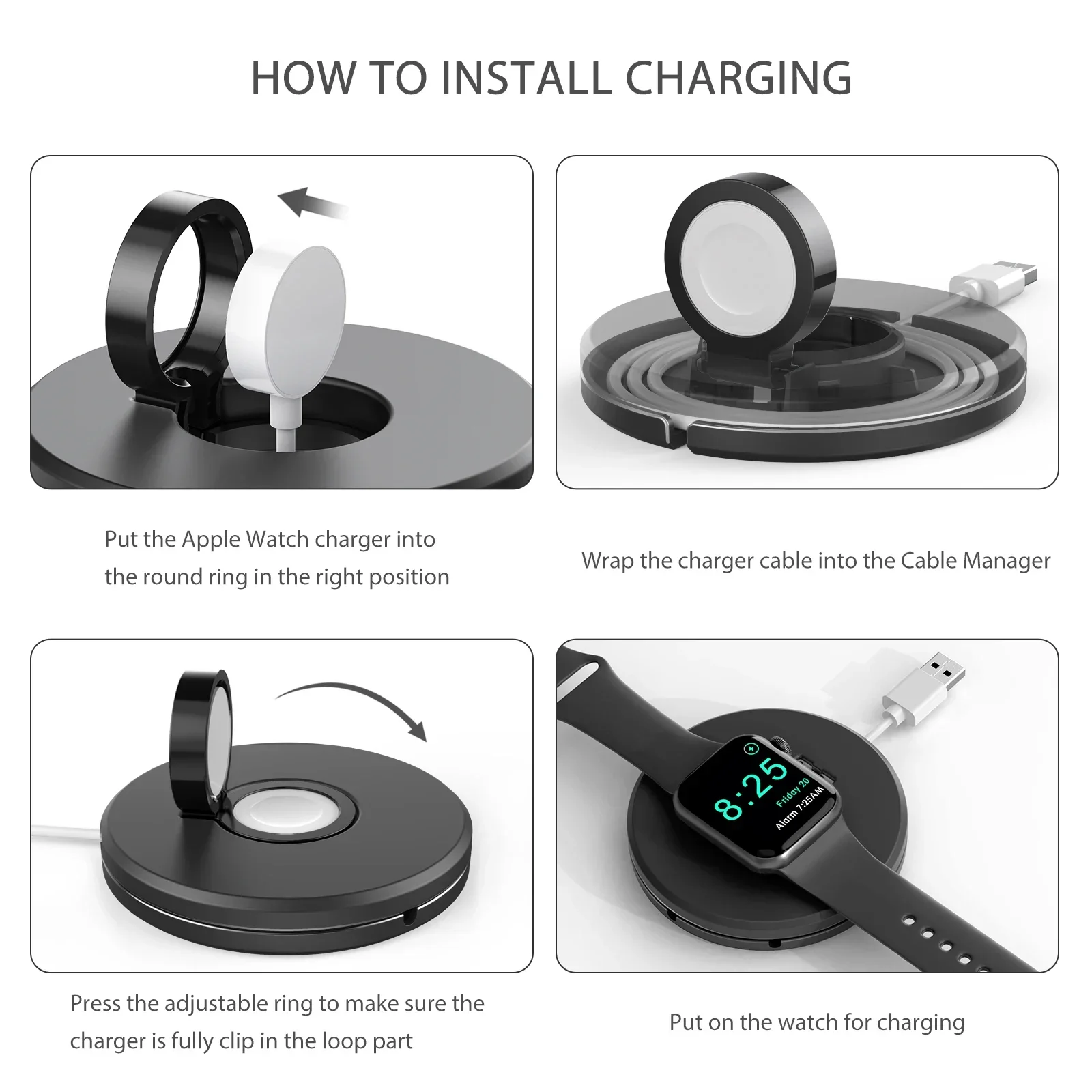 Charging Cable Holder Charging Stand for Apple Watch 9/8/7/6/5/4/3/2/1, Ultra 2, and SE 3 — Built-in Cable Storage - Image 5