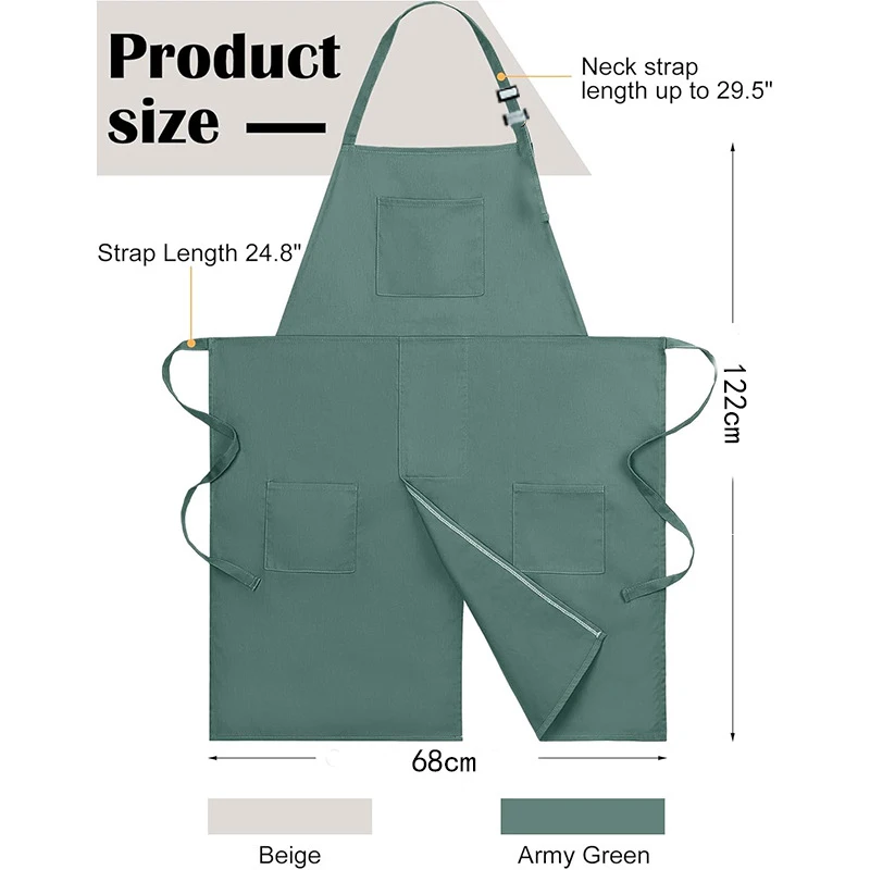 Long Split Hem Apron for Pottery Painting DIY Craft Birthday Gift Kitchen Baking Cooking Unisex Adult Artist