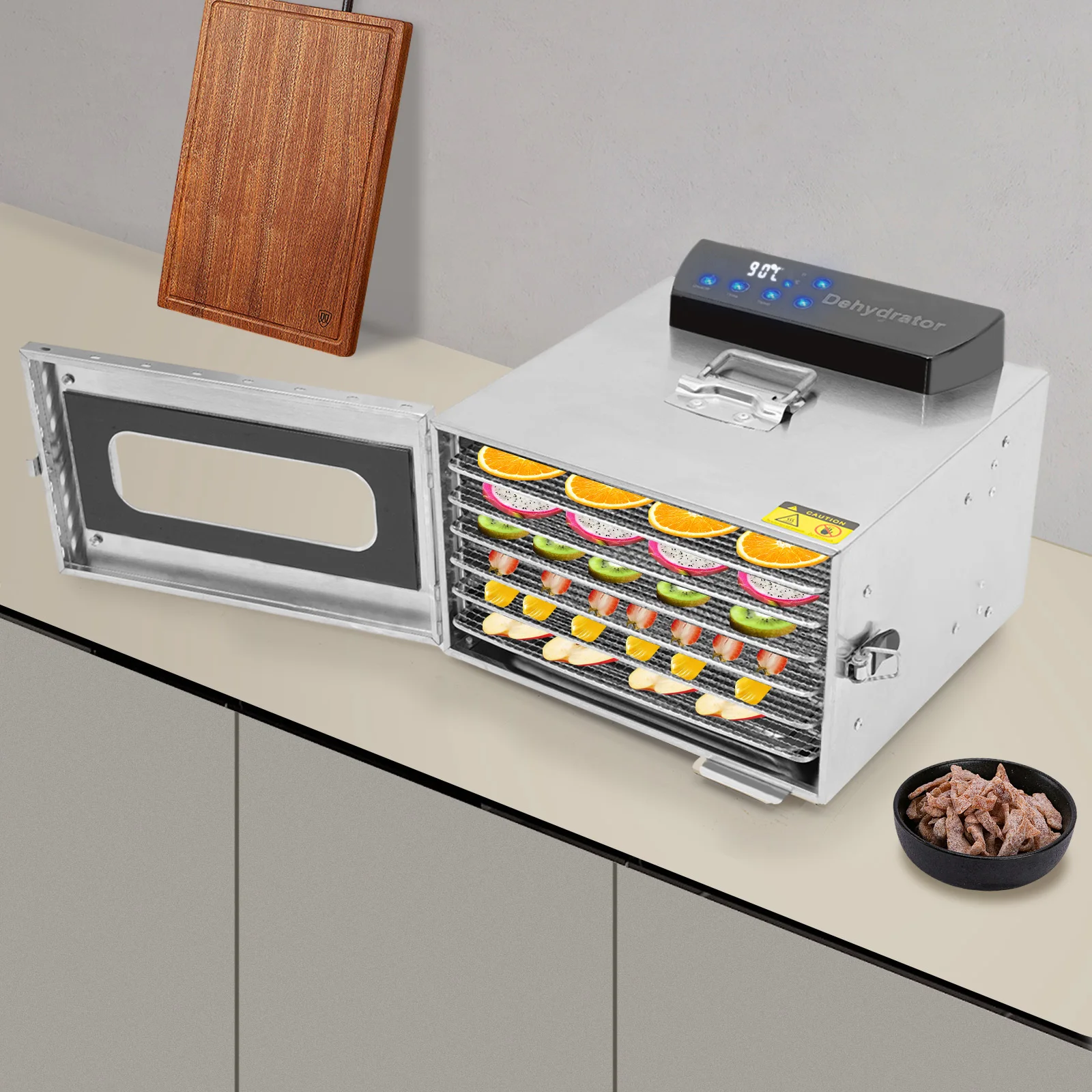 Machine de séchage alimentaire électrique + 400W de puissance, Machine de séchage alimentaire + 30-85 ℃   Machine de séchage alimentaire en acier inoxydable, 6 plateaux, pour la maison, pour sécher les fleurs, les thés, les friandises pour animaux, les fruits, les herbes, les légumes, les viandes