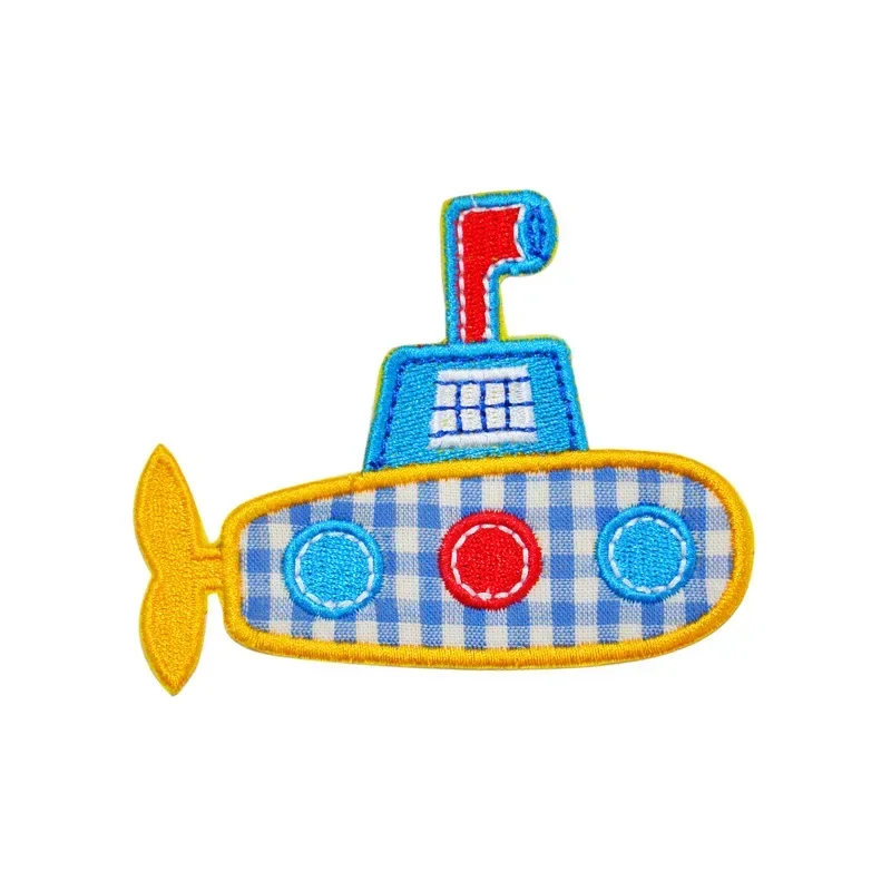 Small Sailing Boat Pattern Embroidery Iron on Patch Cartoon Plane Helicopter Steamship Cloth Stickers Colorful Balloon Appliques