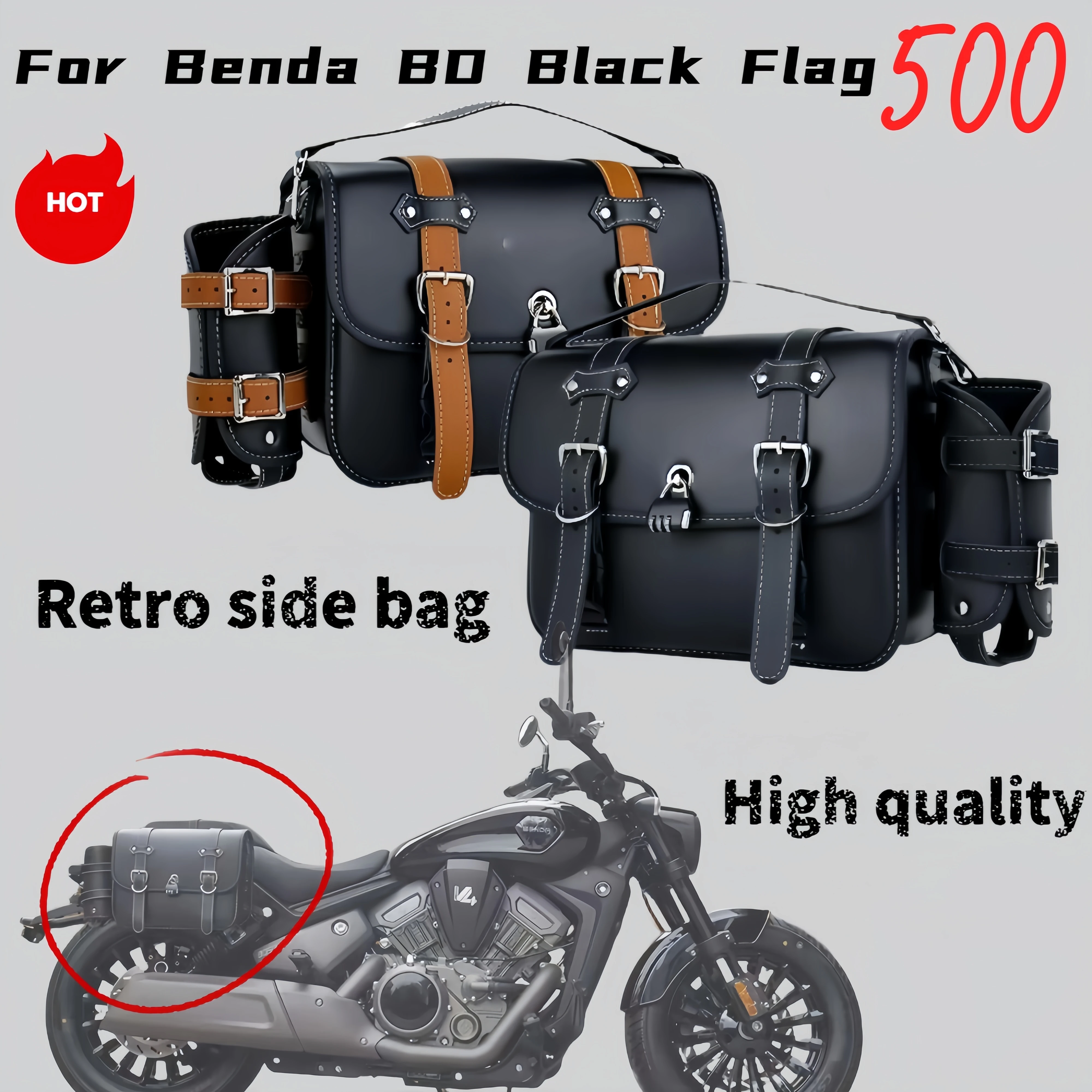 For Benda BD Black Flag 500 side bag modification waterproof side leather bag with lock side box BD Black Flag 500 accessories