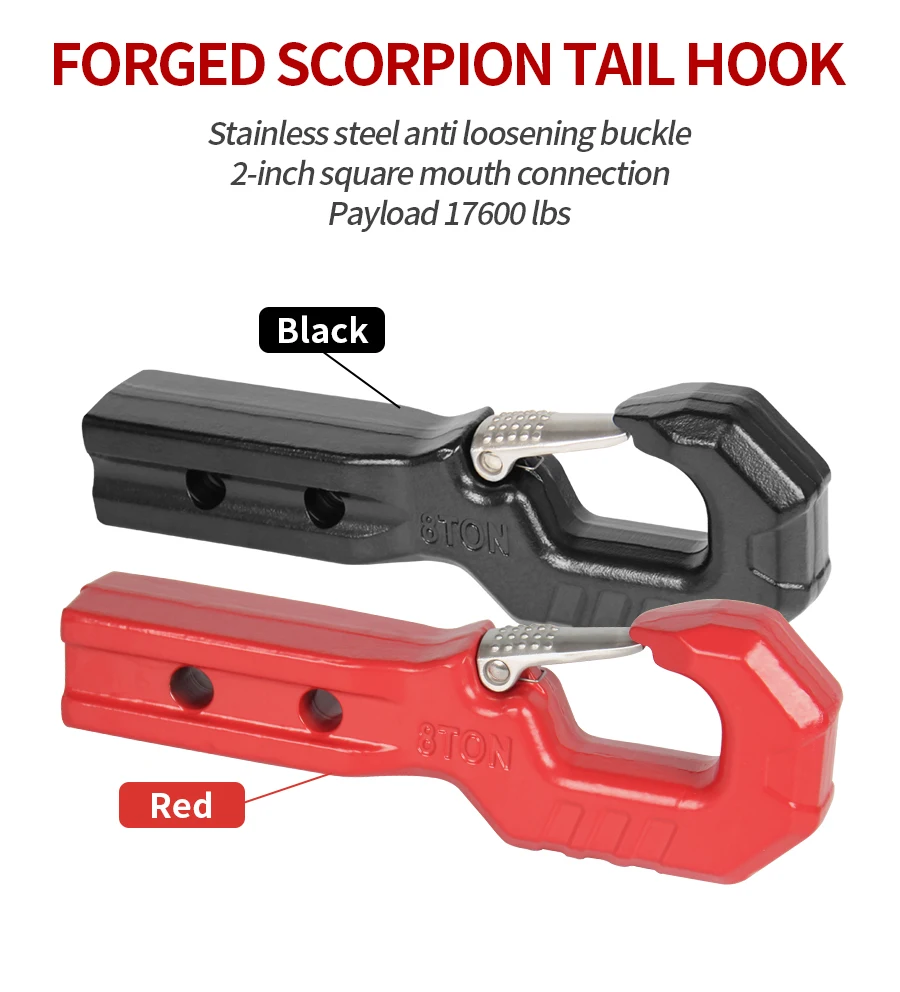 Forged solid trailer hook,2-inch square mouth connection,Quick insertion of scorpion tail hook,Off road towing accessories