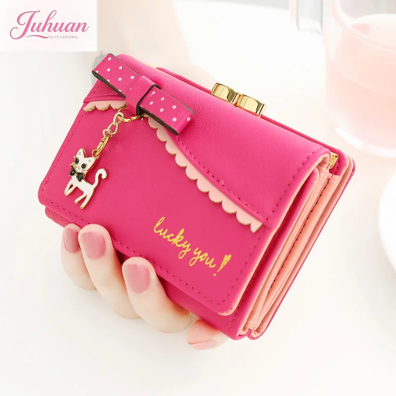 Japanese Korean girl change bags cute cartoon bow women's short wallet fresh mini student small wallets children's girl wallet