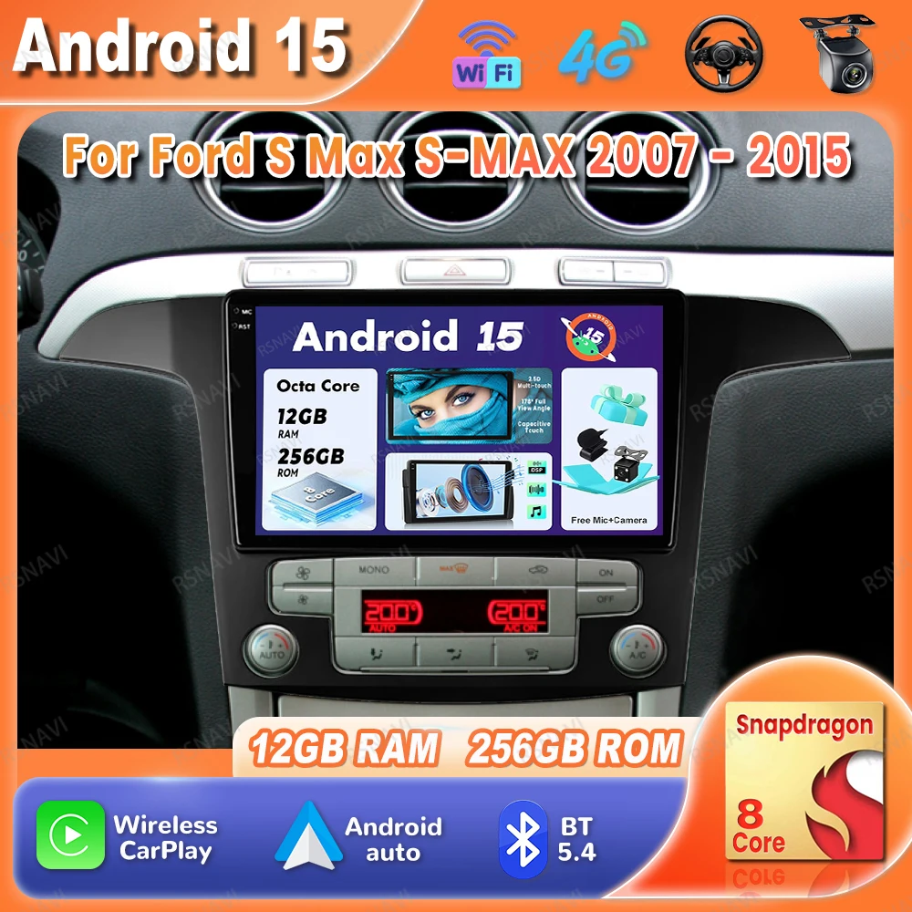 

Car Radio Android 15 For Ford S Max S-MAX 2007 - 2015 Wireless Carplay Auto Head Unit 5G WIFI Multimedia Viedo Player 4G LTE BT