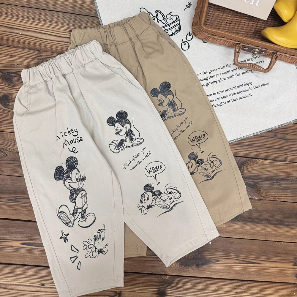 

Disney Mickey Mouse Cartoon Boys' Jeans Autumn New Elastic Waist Denim Pants Korean Style Casual Versatile Children's Pants