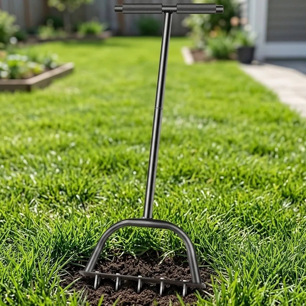 Manual Lawn Aerator Spike Tool Carbon Steel Garden Soil Perforator For Backyard Grass Care And For Root Growth Gardening