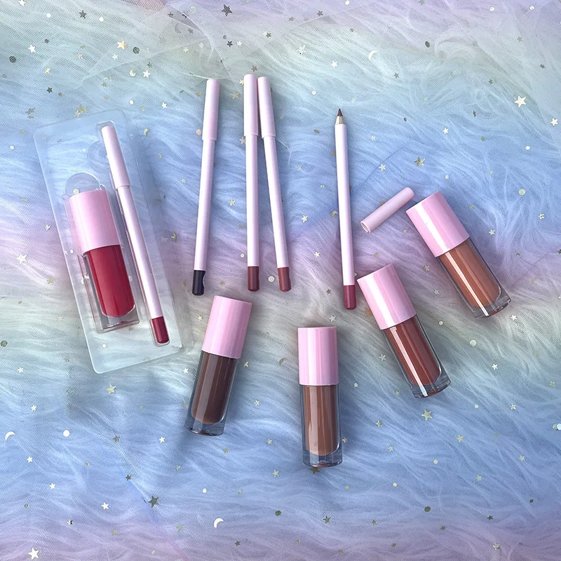 Rossetto liquido opaco con etichetta privata con fodera per labbra Kit labbra vegane di alta qualità Kit matita per labbra lucidalabbra per trucco cruelty free