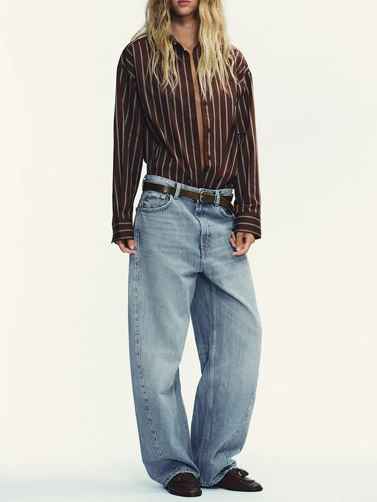 Moda Fena Inverno 2025, Jeans Casual de Cintura Média com Corte em Faca, Nova Chegada, E, Versátil, Ajuste Solto, ...