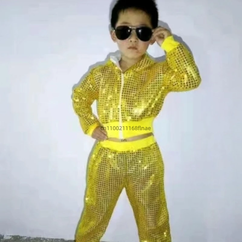 Traje de baile de Jazz con lentejuelas para niños, traje de actuación de baile callejero de Hip-hop, traje de baile callejero moderno de Jazz
