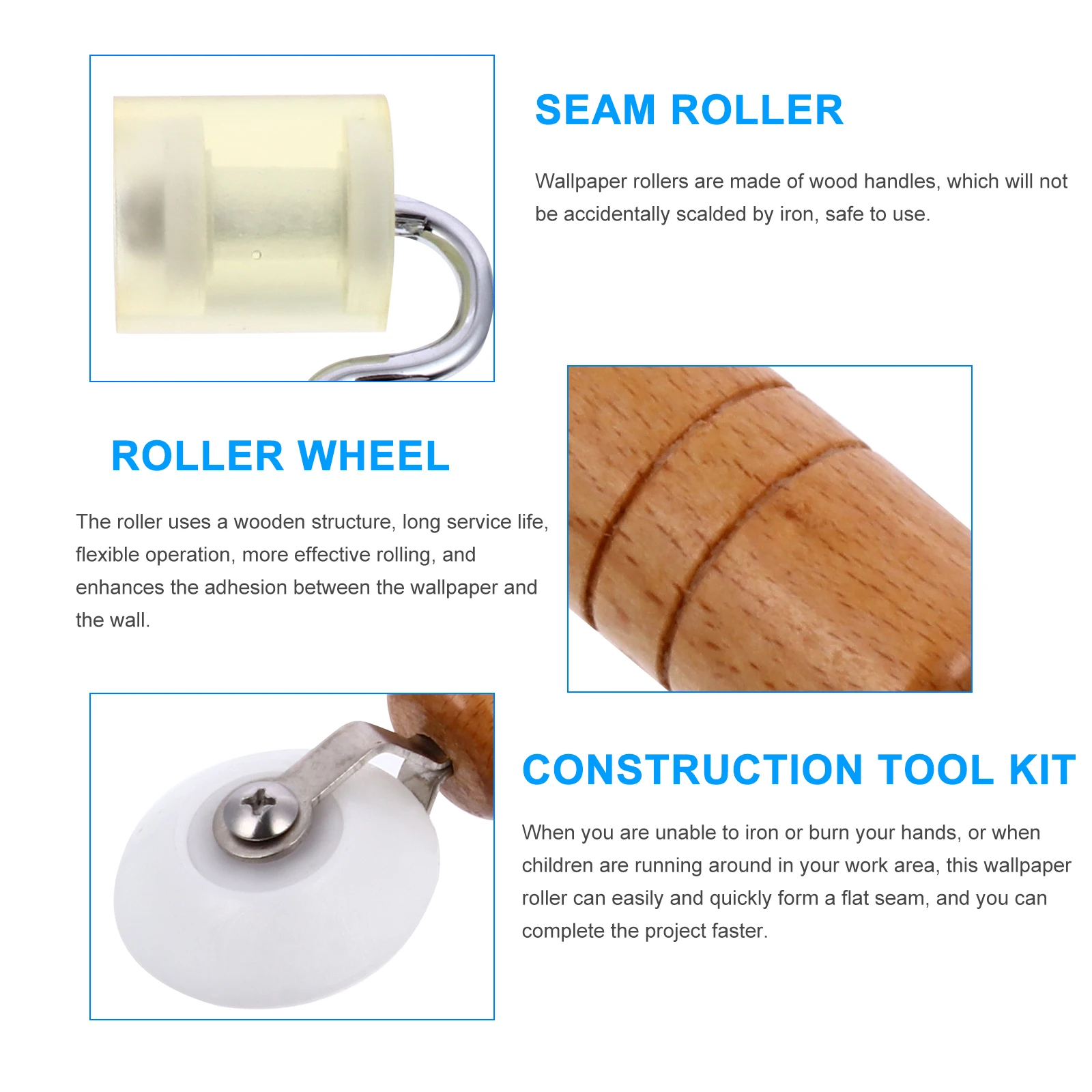 

1pc Wallpaper Rollers Wooden Handle Seam Roller for Quilting Deadening Lumber Rollers Seaming Tool Construction Tool Kit Safe