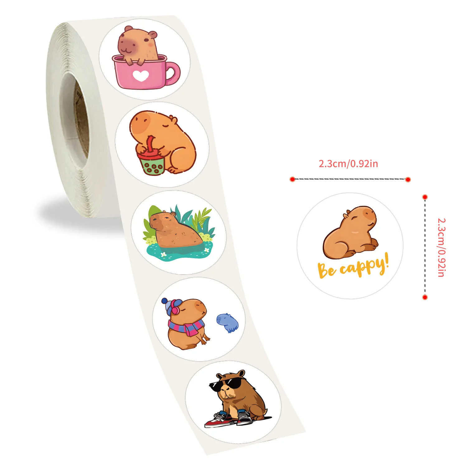 Cute Plump Capybara Cartoon Animais Adesivos, Scrapbook DIY, telefone, bagagem, etiqueta do selo de recompensa do carro, adesivo de parede, brinquedo do miúdo, marrom, 500pcs