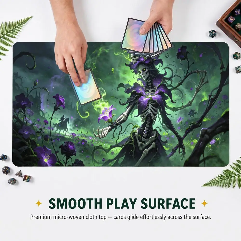 60X35CM Dark Fantasy Necromancer Skeleton Lady TCG Play mat Non-Slip Rubber Base Stitched Edge Table Mat for Card Game Desk pad