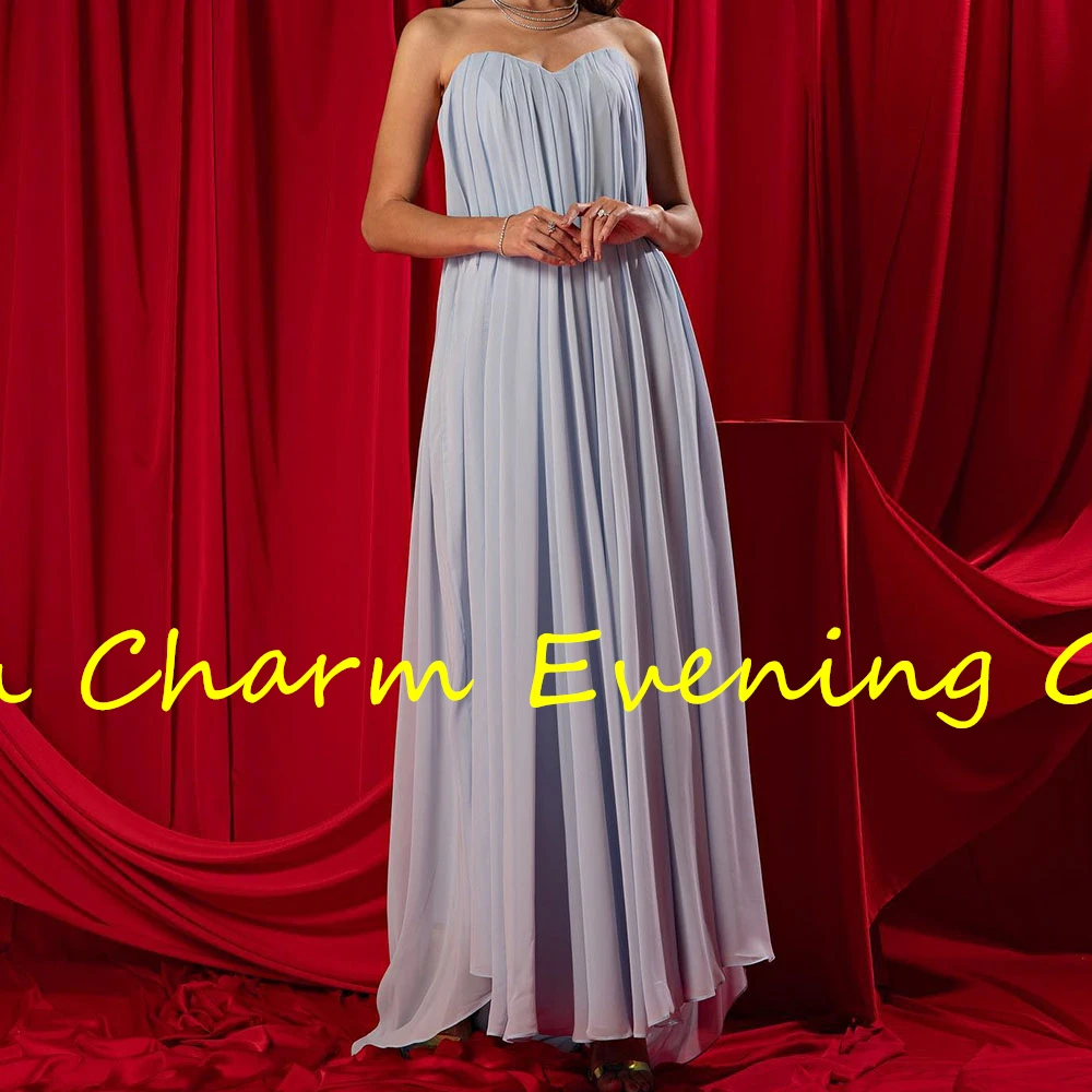 Temperament Straight Floor Length Strapless Chiffon Pleats Evening Dress High Quality Photo Color Custom Size vestidos de fiesta image 3