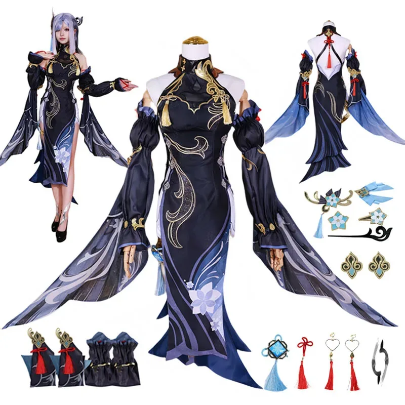 Shen He Cosplay Costume Frostflower Dew Dress Genshin Impact Lantern Rite Shenhe New Cosplay Outfits Costume Uniforms