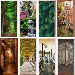 Custom 3D Scenery Door Sticker For Bedroom Home Decor Self Adhesive Removable Wall Decal Door Renovation Waterproof Poster