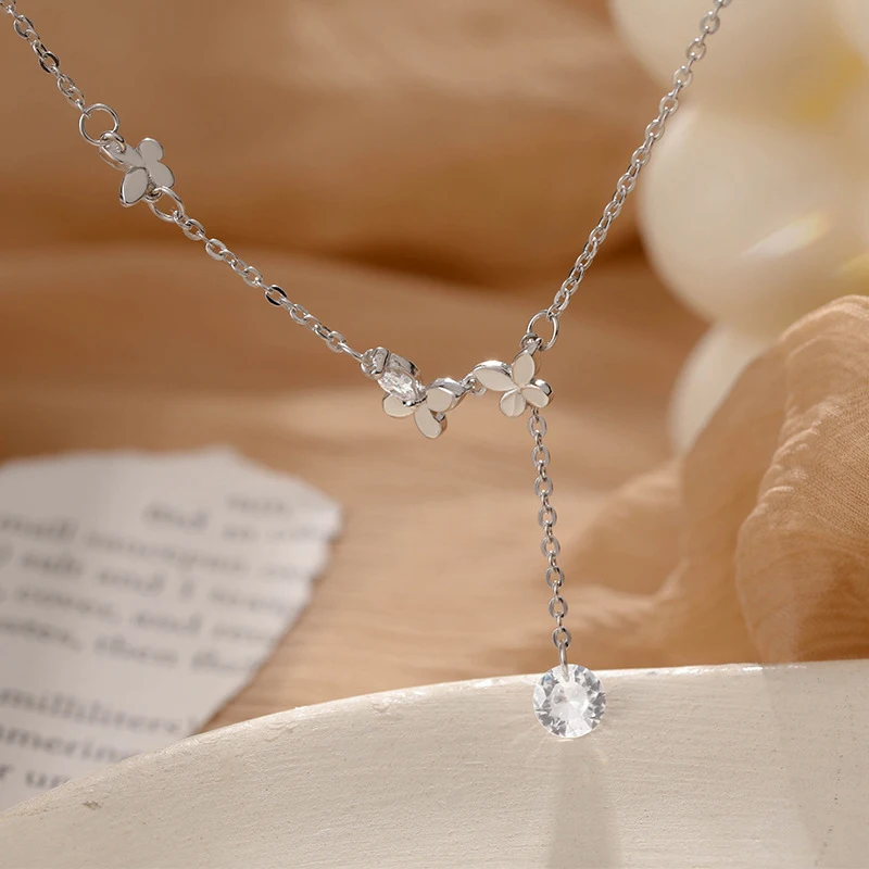 Sam panda 925 Sterling Silver Butterfly Anklet dla kobiet Delikatna bransoletka z frędzlami z cyrkoniami Biżuteria letnia — zdjęcie 6