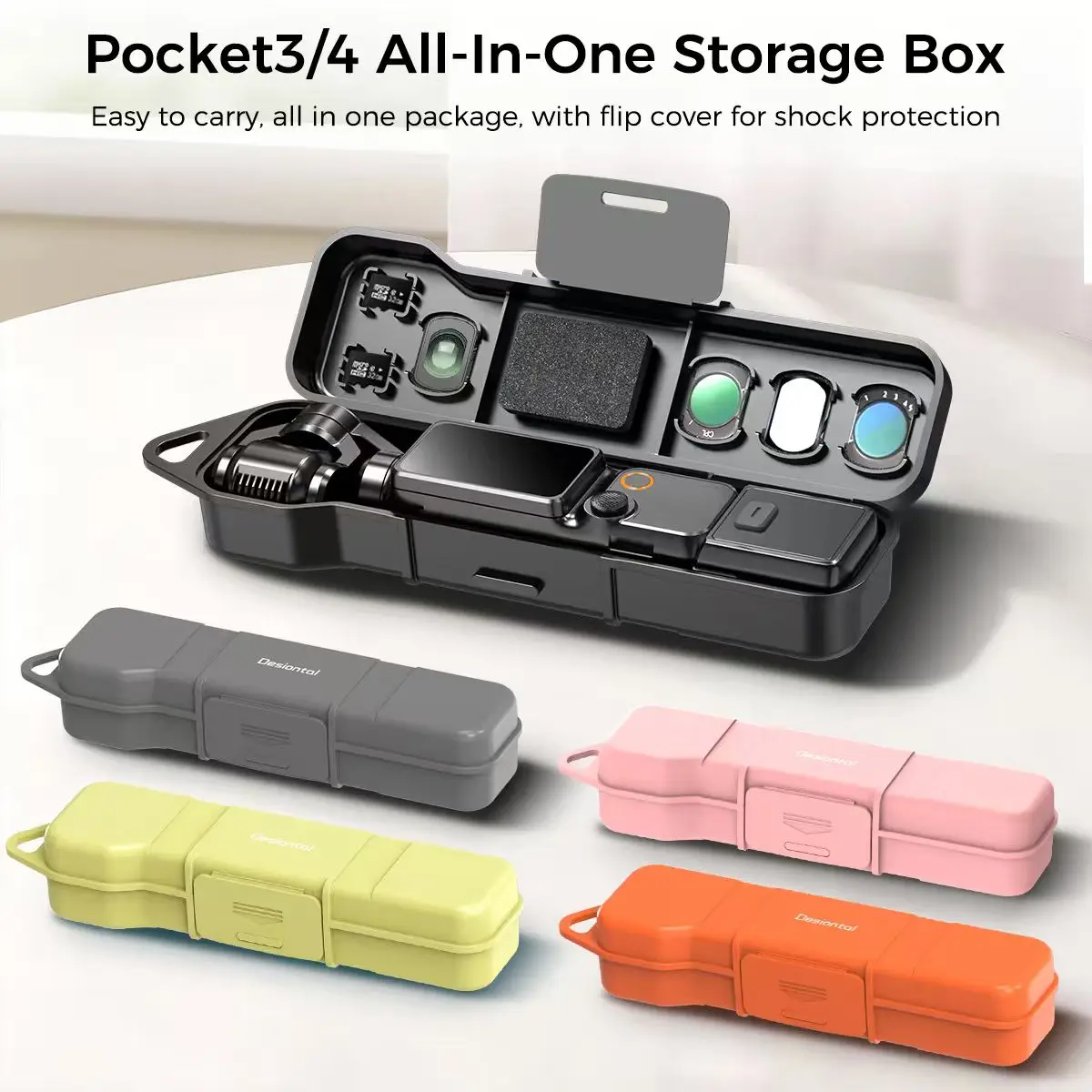 Lightweight Protective Case for Osmo Pocket 3/4 with 4 Filter Card Slots 2 Memory Card Slots And Screen Sponge Pad