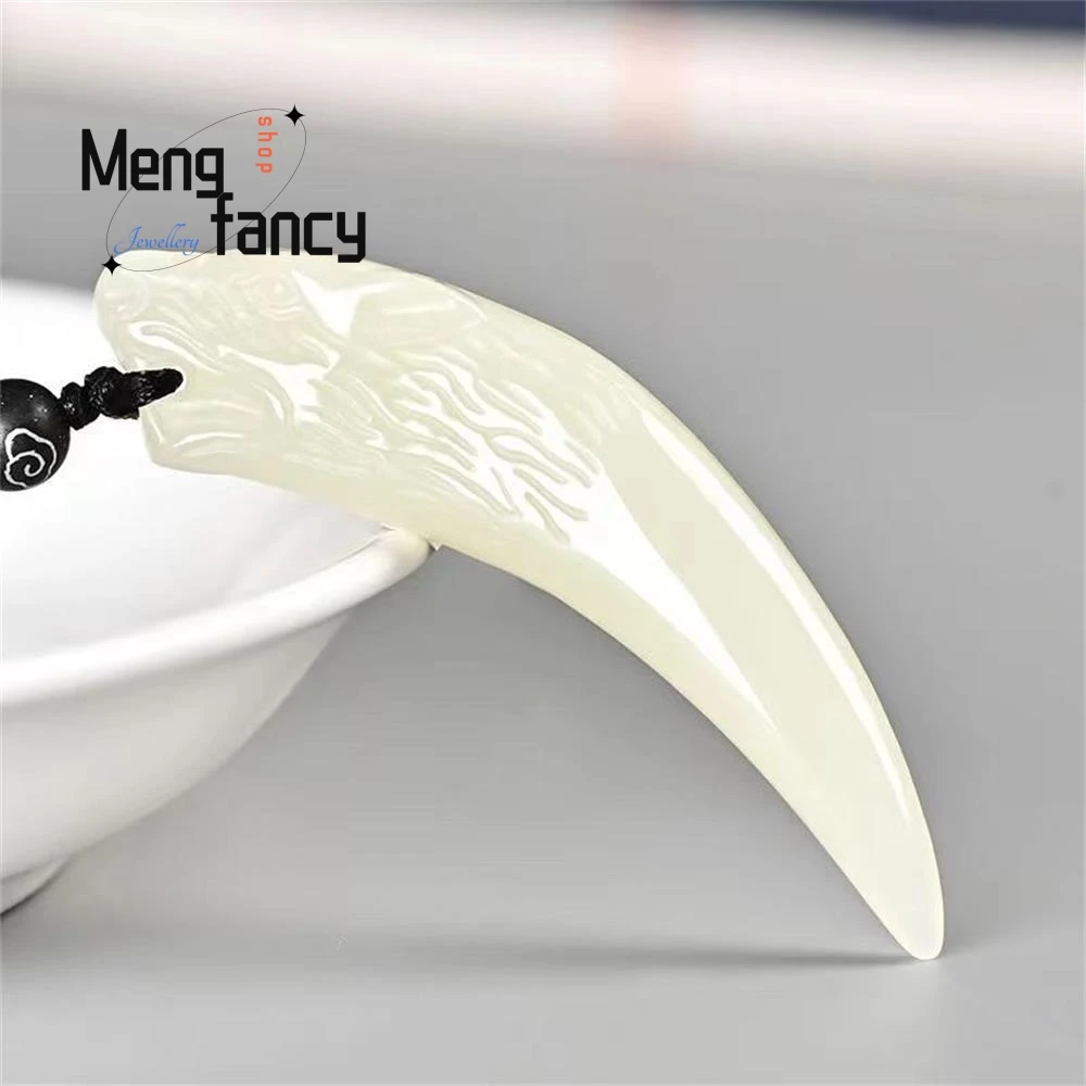 Natural Hetian White Jade Wolf Tooth Pendant Exquisite Elegant Simple High-grade Luxury Couple Fashion Jewelry Amulets Mascots