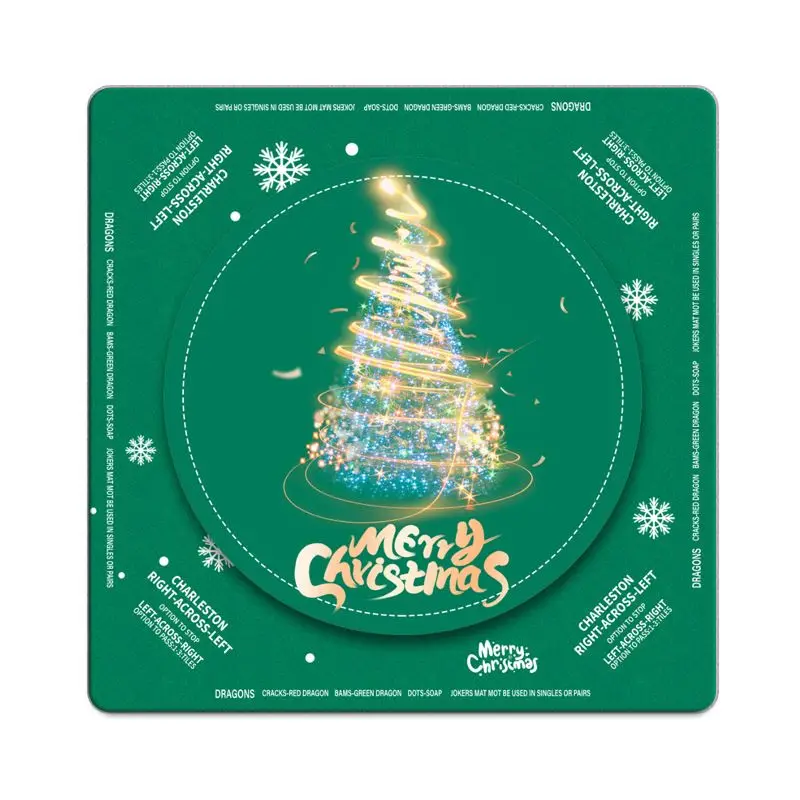 Square American Mahjong Table Mat Christmas Tree Snowflake with Anti slip Noise Reduction Game Mat Portable Desktop Decoration