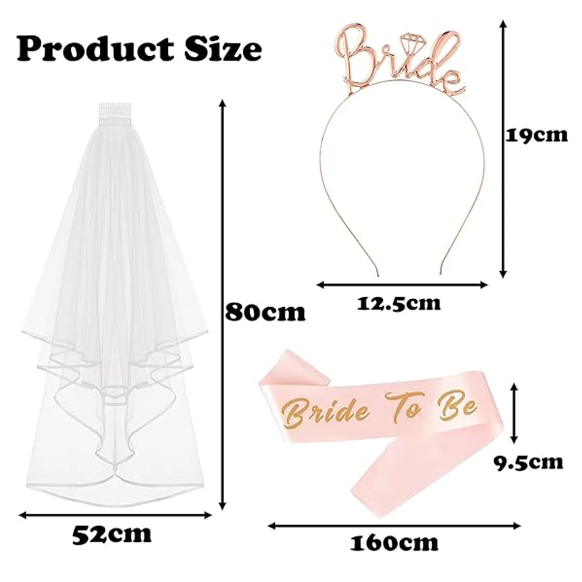 3-piece set White Bride Wedding Veil Bridal Tulle Veil Two-Layered Bridal Veil for Weddings Proposals and Bachelorette Party