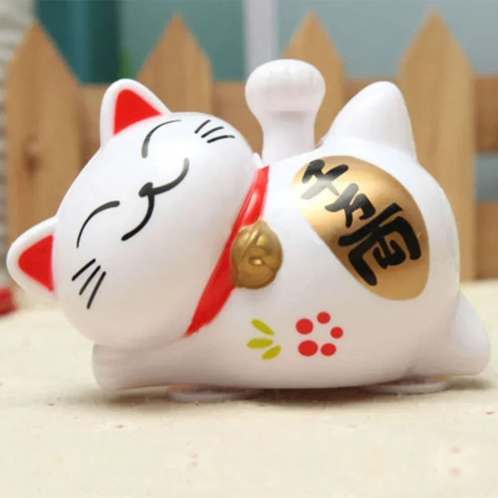 Solar Powered Chinese Lucky Waving Cat Beckoning Maneki Neko Fortune Feng Shui Car Solar Wealth Cat Ornament Decorative Ornament