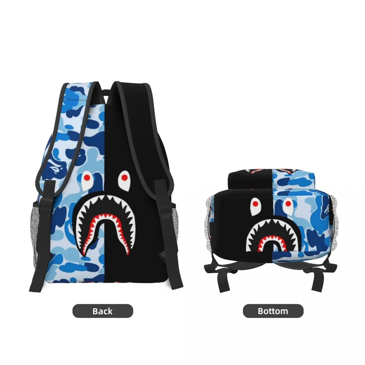 Shark Half Blue Half Black Printed Lightweight Casual Schoolbag For School, Outdoor, Shopping, Office