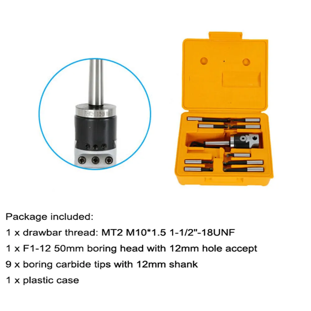 

9Pcs Boring Head MT2 M10 1/2" Carbide Boring Bar Set For Bridgeport Milling Tool