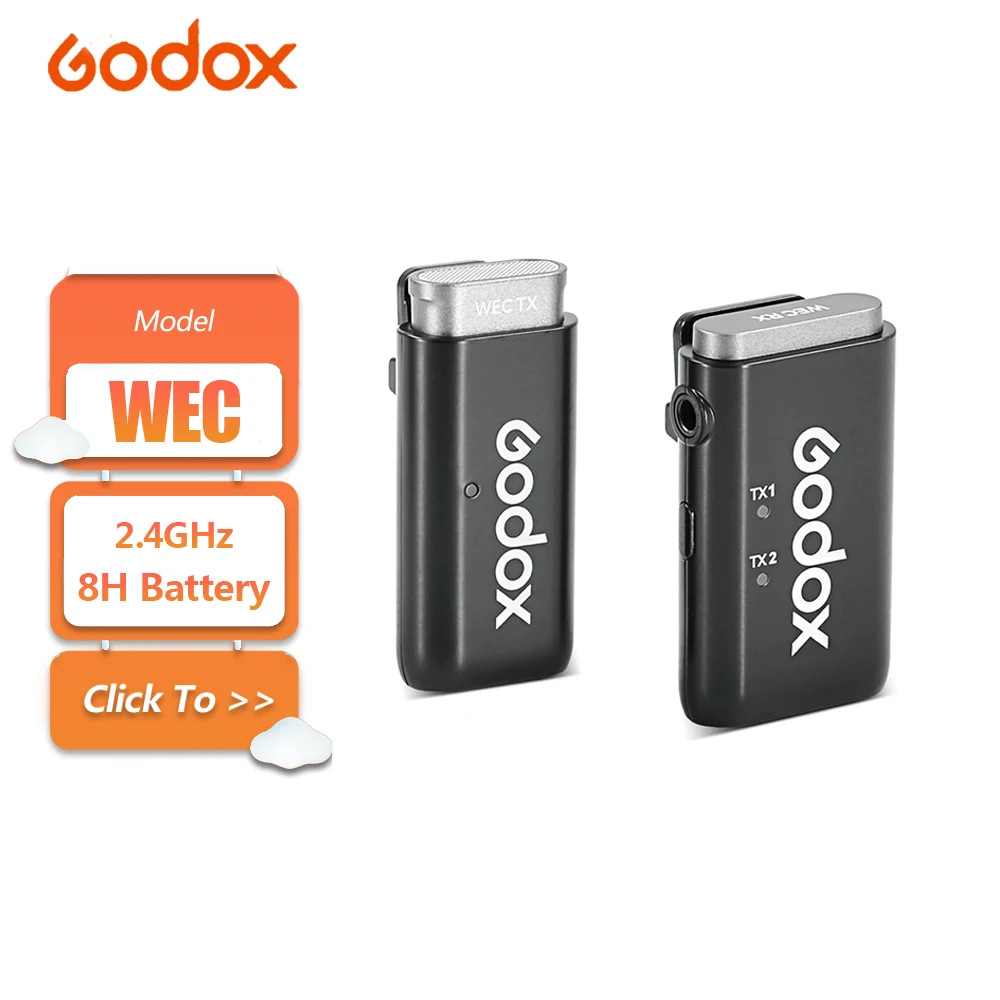 

Godox WEC 2.4GHz Wireless Microphone System Lavalier Mic with Noise Cancellation for Camera Smartphone Live Shooting Kit1 Kit2