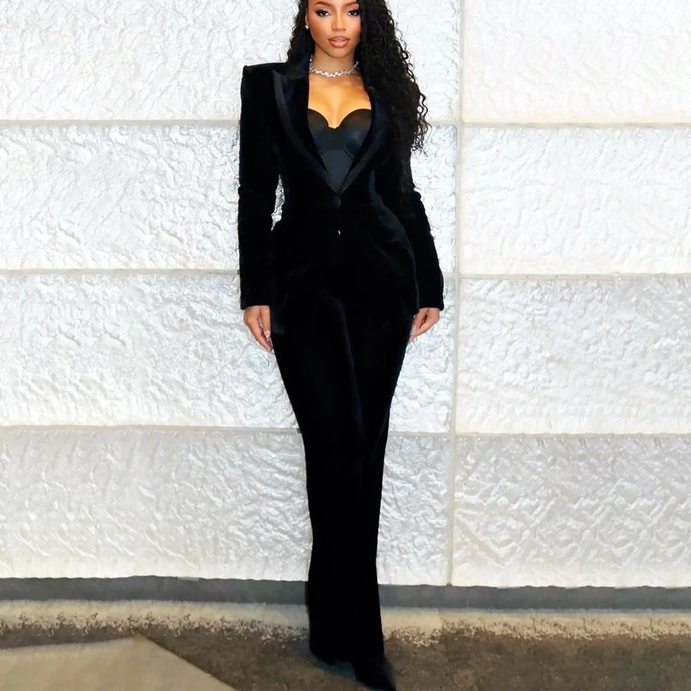 

Velvet Women Pants Suit 2Piece Blazer&Pants Set for Banquet Red Carpet Gala Dinner Elegant Formal Evening Wear Wedding Host
