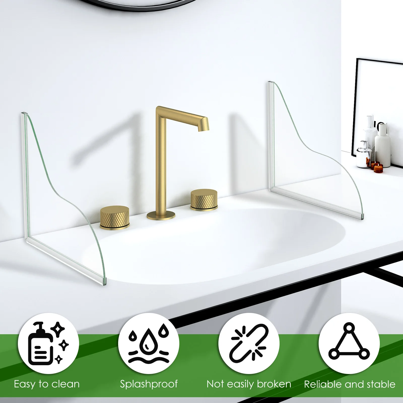 2Pcs Acrylic Shower Splash Guards Clear Waterproof Tub Corner Guards with 1 Roll Tape Hand Sink Waterproof Cover for Bathroom