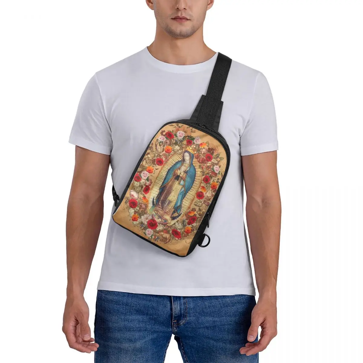

Our Lady Of Guadalupe Virgin Mary Catholic Mexic Chest Bag Crossbody Backpack Sling Shoulder Bag For Men Travel Hiking Daypack