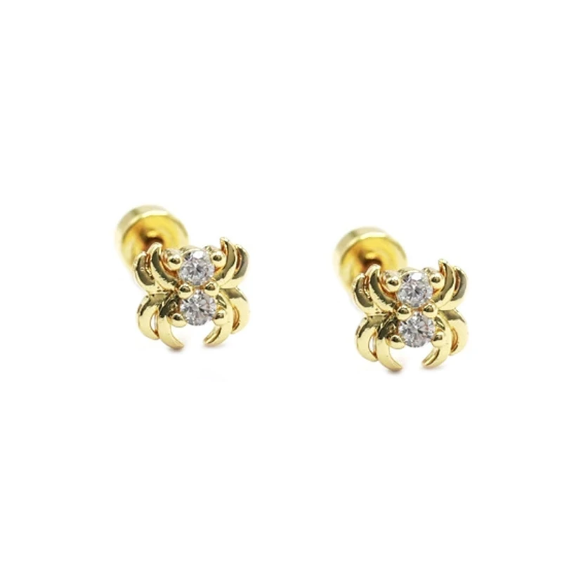 Cute Copper Zircon Spide Bug Shape Stud Earring Women Gold Color Steel Helix Bar Ear Cartilage Piercing Cuff Jewelry Wholesale