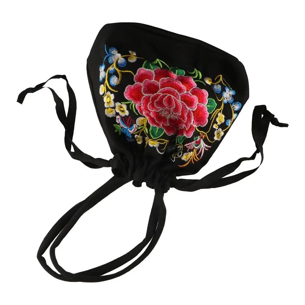 Satin Silk Hanfu Drawstrings Bag Rose Flower Mommy Bag Embroidery Flower Handbag Storage Phone Bag Shopping Bag