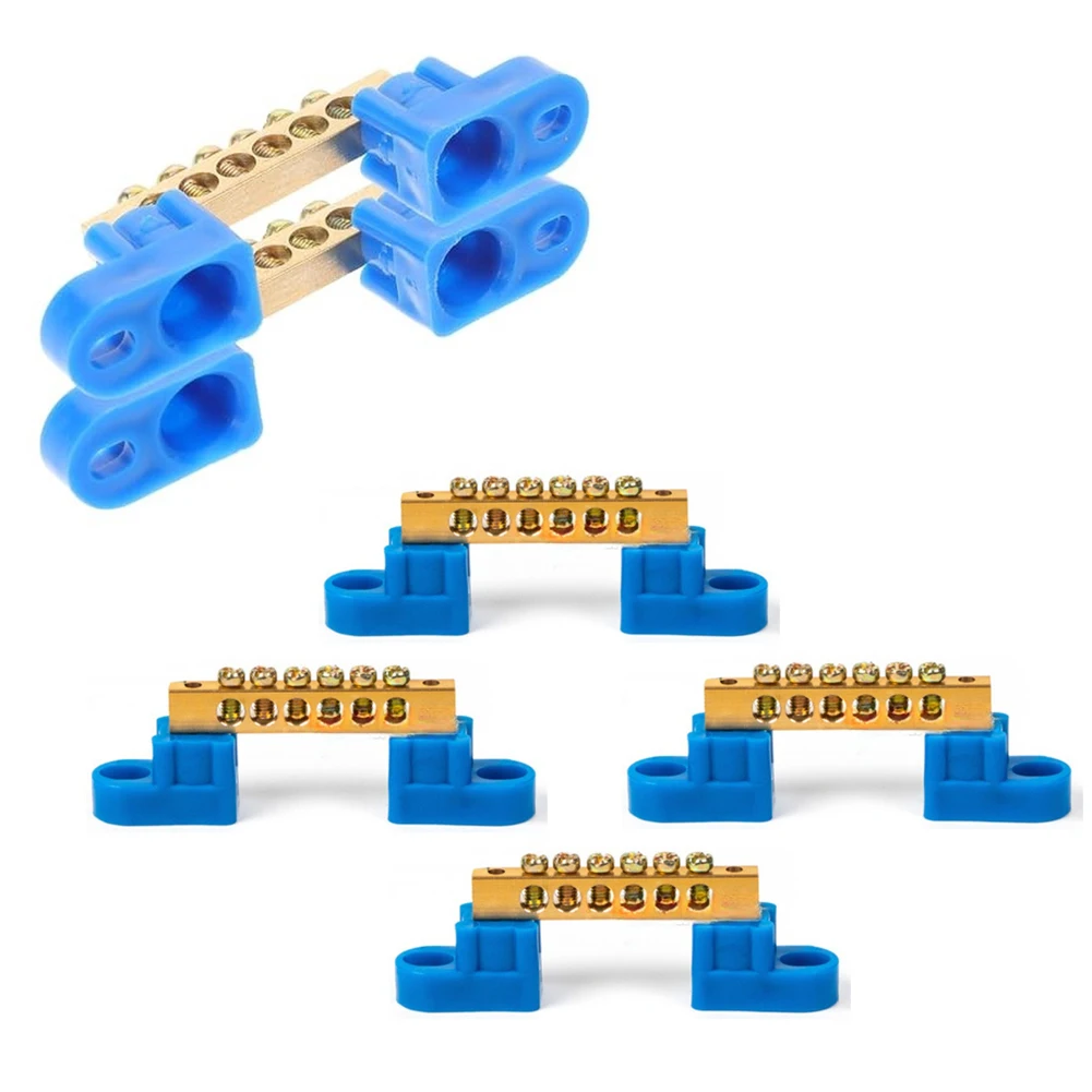 Copper Adjustable Ground Terminal Strip 4 pcs for Distribution Box Compatible with 4 6 8 10 12 Hole Mounting Options