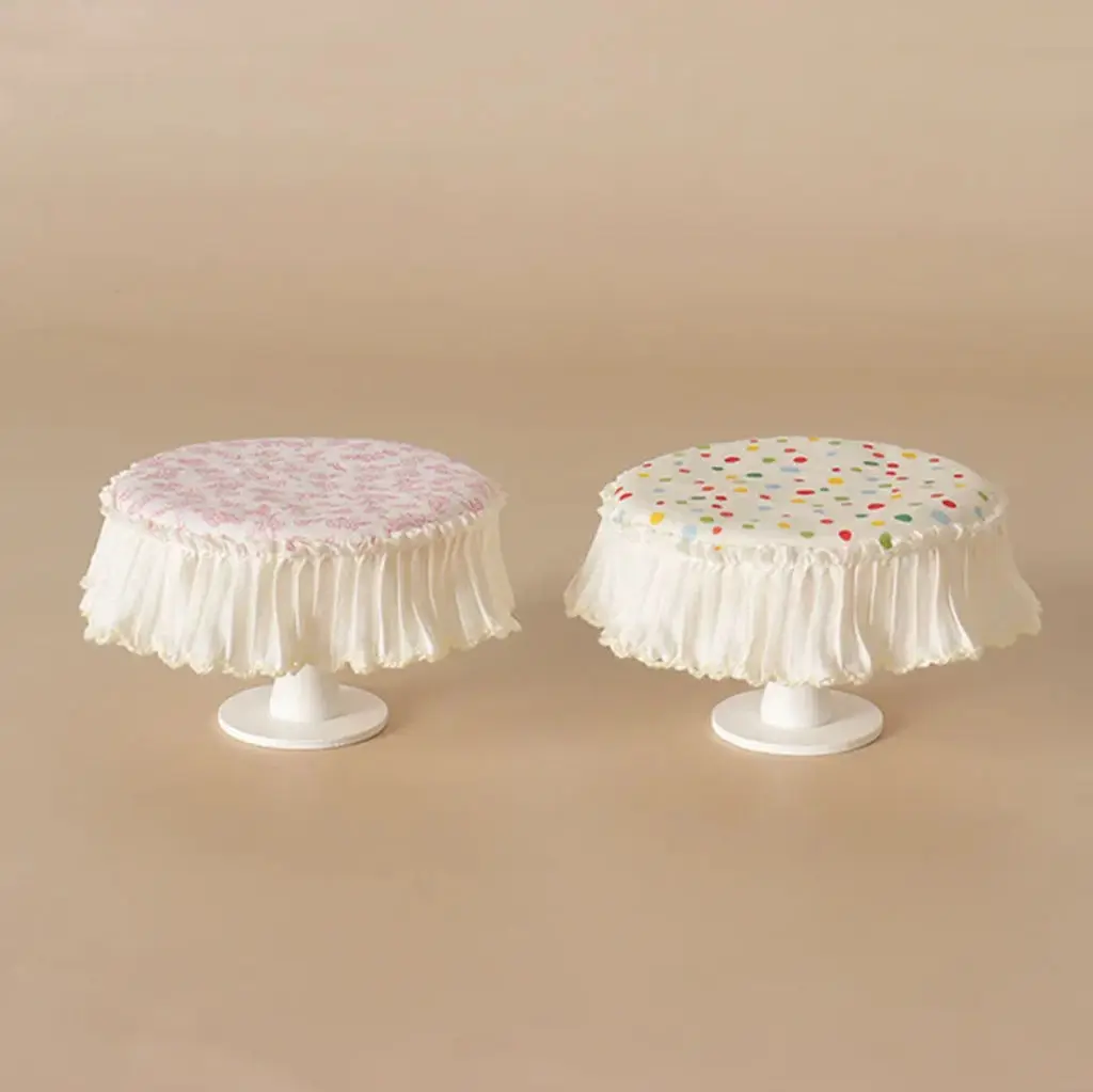 

Miniature Dollhouse French Cream StyleRound Table Set,RuffledTablecloth Decor,TinyFurniture Props for Diorama Scene&Pretend play