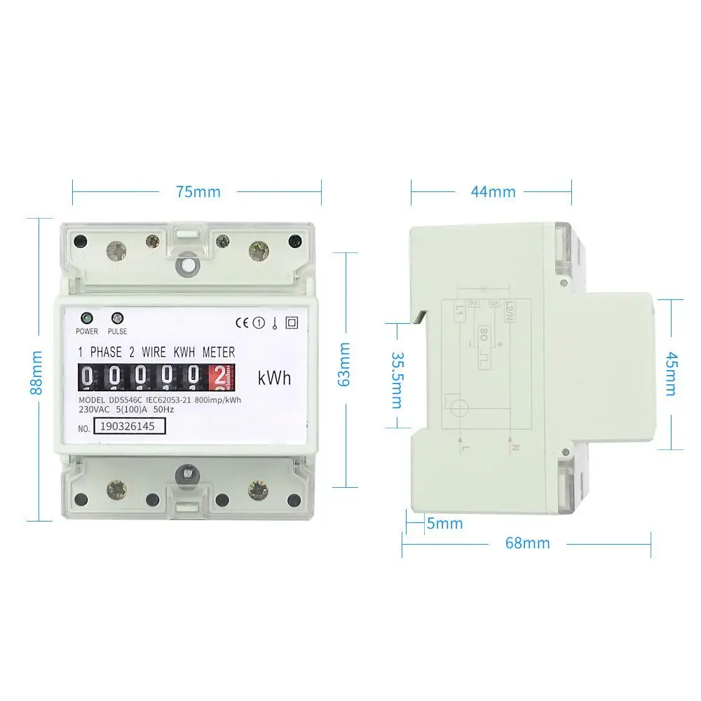 

DDS546C Single Phase 4P Energy Counter Meter 230V AC 50Hz Analog Electric Din Rail Energy Meter Wattmeter