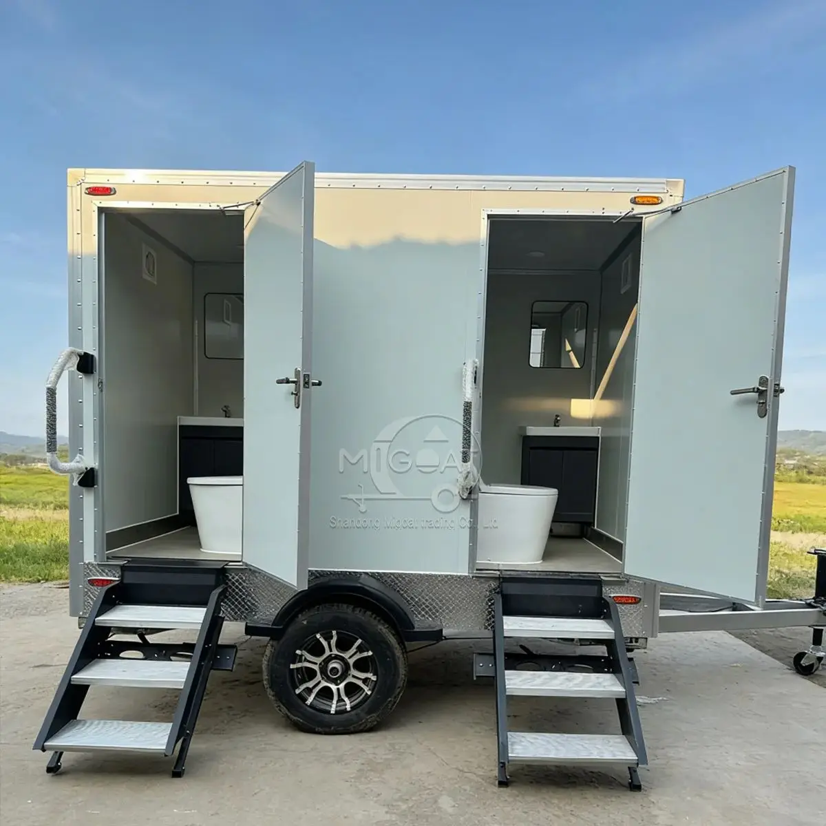 Commercial Portable Toilet Trailer 2-Room Mobile Restroom with Sink And Mirror for Outdoor Business And Events