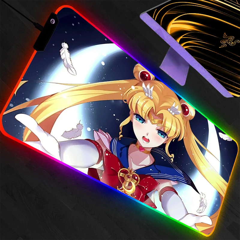

RGB Mouse Pad Sailor Moon Backlight Large PC Computer Gamer Gaming Accessories LED Mousepad Keyboard Desk Mat Carpet Anime