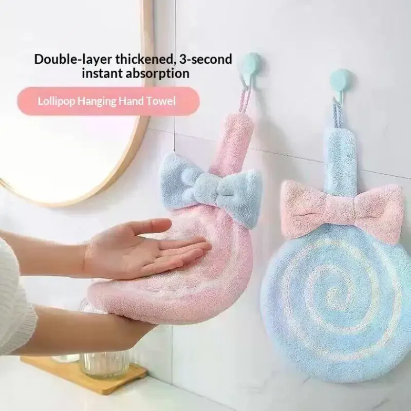 Toalha de mão dos desenhos animados macio absorvente coral veludo bordado pele-amigável microfibra pirulito pano de limpeza para cozinha banheiro